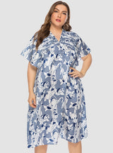 Printed V-neck Lace-up Short-sleeved Dress