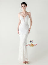 Mermaid Sequins Spaghetti Straps Beading Prom Dress