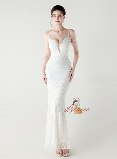 Mermaid Sequins Spaghetti Straps Beading Prom Dress