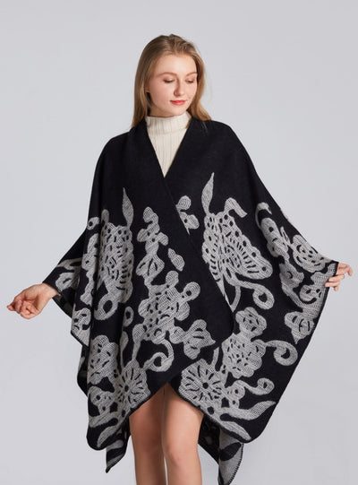 Cashmere-like Split Padded Shawl Cloak