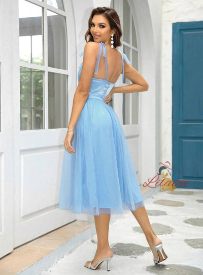 Blue Straps Tulle Sleeveless Dress