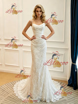 White Mermaid Lace irregular Neck Wedding Dress