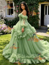 Green Tulle Straps Long Sleeve Beading Quinceanera Dress