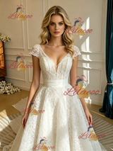 White V-neck Lace Wedding Dress