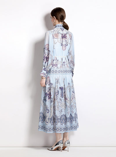Holiday Style Retro Printed Long-sleeved Dress