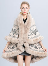Double Jacquard Knitted Fur Shawl Cloak