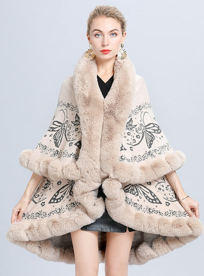 Double Jacquard Knitted Fur Shawl Cloak