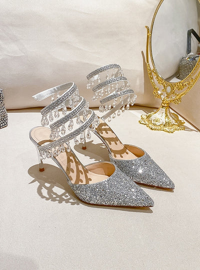 Gold and Silver Crystal Lmp High-heeled Stiletto Sandals