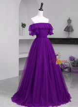 Dark Purple Tulle Pleats Prom Dress