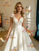 White V-neck Lace Wedding Dress