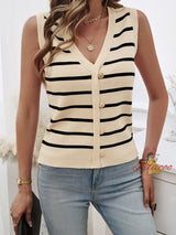 Casual V-neck Contrast Sleeveless Sweater