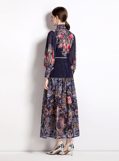 Holiday Style Retro Printed Long-sleeved Dress