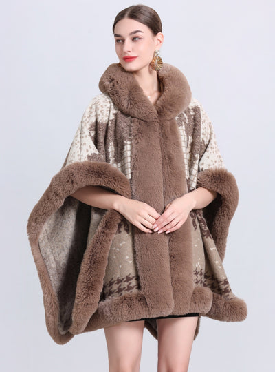 Loose Jacquard Fringed Hooded Cloak Shawl