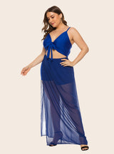 Chiffon Solid Color Bow Tube Top Suit