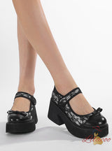 Waterproof Flower Lace Stitching Thick Heel Shoes