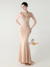 Mermaid V-neck Lace Beading Prom Dress