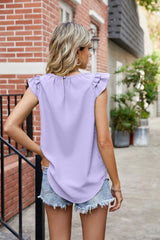 Solid Color Round Neck Ruffled Chiffon Top
