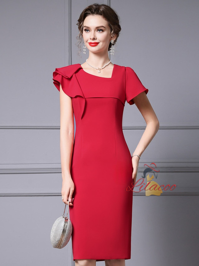 Red Short Sleeve Mother Of The Bride Dress