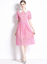 Hollow Lace Short Sleeve Slim Dress