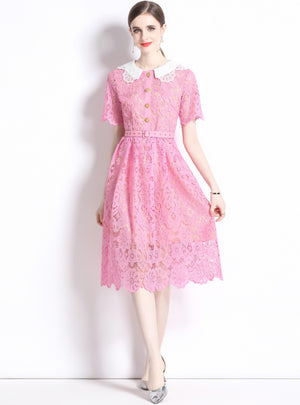Hollow Lace Short Sleeve Slim Dress