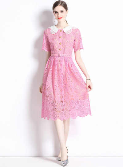 Hollow Lace Short Sleeve Slim Dress