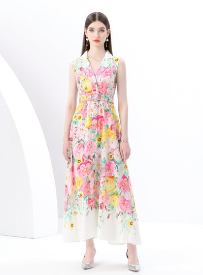 Sleeveless Floral Print Long Dress
