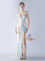 Mermaid Sequins Spaghetti Straps Split Prom Dress