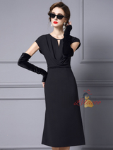 Black Scoop Neck Pleats Mother Of The Bride Dress