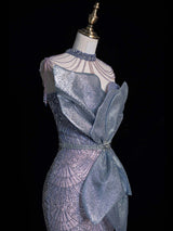 Gray Blue Mermaid Sequins Beading Prom Dress