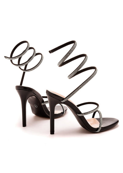 Serpentine Ankle Rhinestone Stiletto Sandals