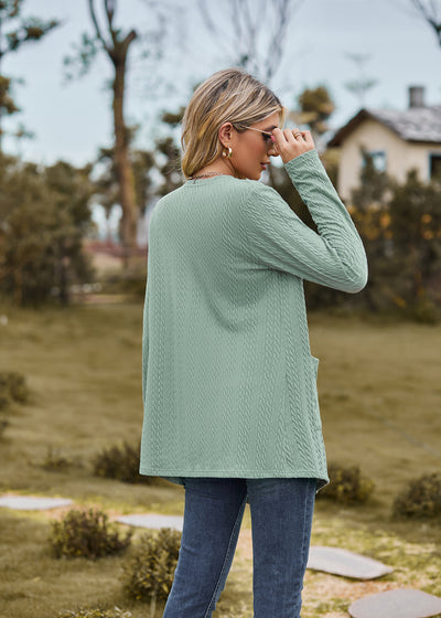 Solid Color Loose Long Sleeve Pocket Top