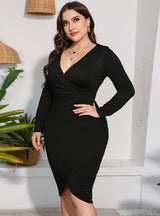 V-neck Sexy Slim Long Sleeve Plus Size Dress