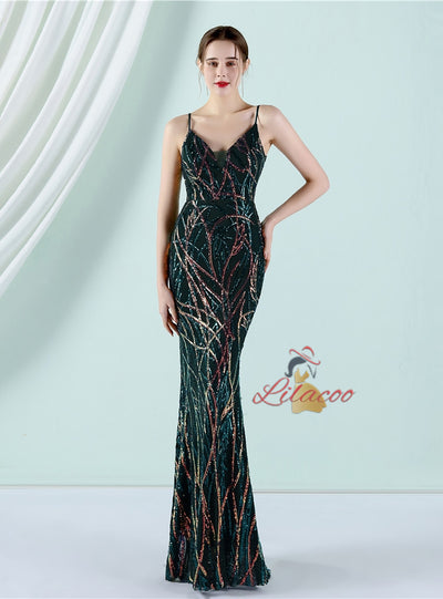 Mermaid Sequins Spaghetti Straps Prom Dress