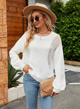 Hollow Pullover Round Neck Sweater