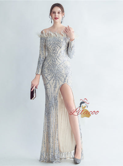 Long Sleeve Sequins Mermaid Prom Dress