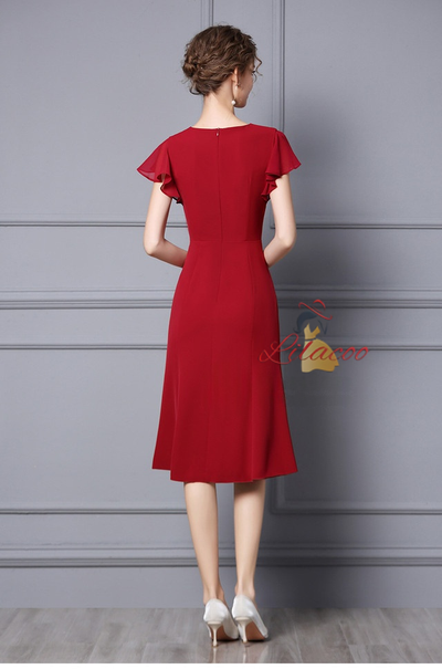 Simple Red Pleats Short Mother Of The Bride Dress