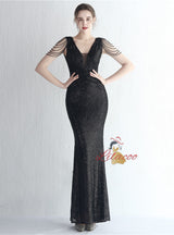 V-neck Mermaid Sequins V-neck Beading Prom Dress