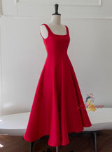 Red Straps Sleeveless Prom Dress