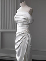 White Mermaid Satin Pleats Wedding Dress