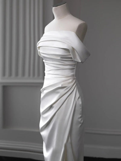 White Mermaid Satin Pleats Wedding Dress