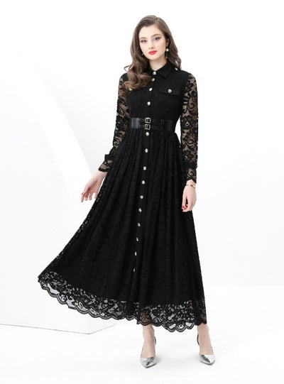 Silm Waist Lace Long Sleeve Dress