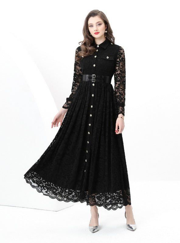 Silm Waist Lace Long Sleeve Dress