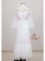 White Tulle Long Sleeve Prom Dress