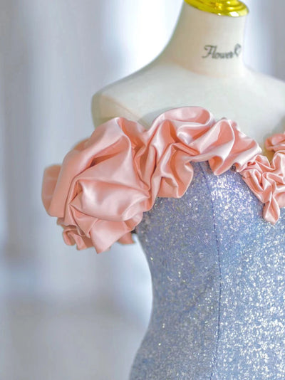 Blue Mermaid Sequins Off the Shoulder Prom Dress
