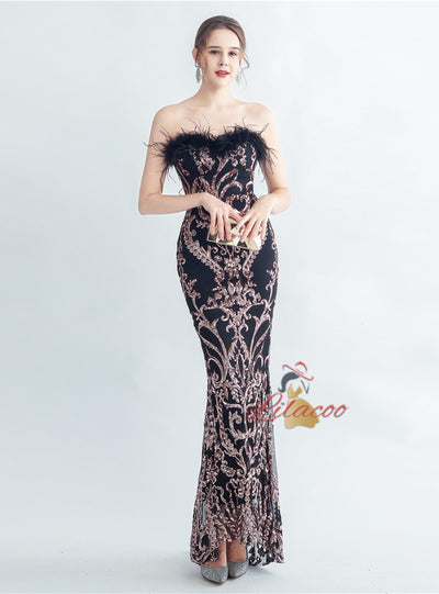 Mermaid Sequins Strapless Prom Dress