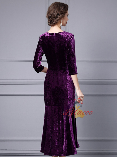 Purple Velvet Beading Mother Of The Bride Dress