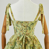 Simple Green Straps Print Tiers Prom Dress