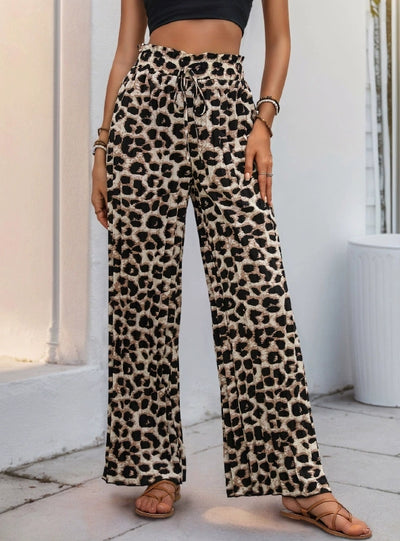 Fashion Leopard Pleated Wide-leg Pants