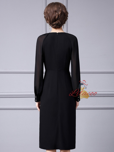 Black Long Sleeve Pleats Mother Of The Bride Dress