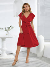 Sexy V-neck Lotus Leaf Sleeve Slim Dress